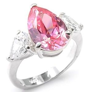 Sterling Silver Tourmaline Ring Size 10 Pear cut Pink cubic zirconia 925